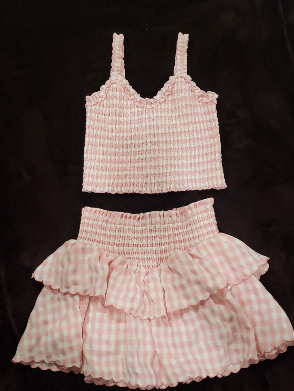 Pink Gingham Smocked Two-Piece Set